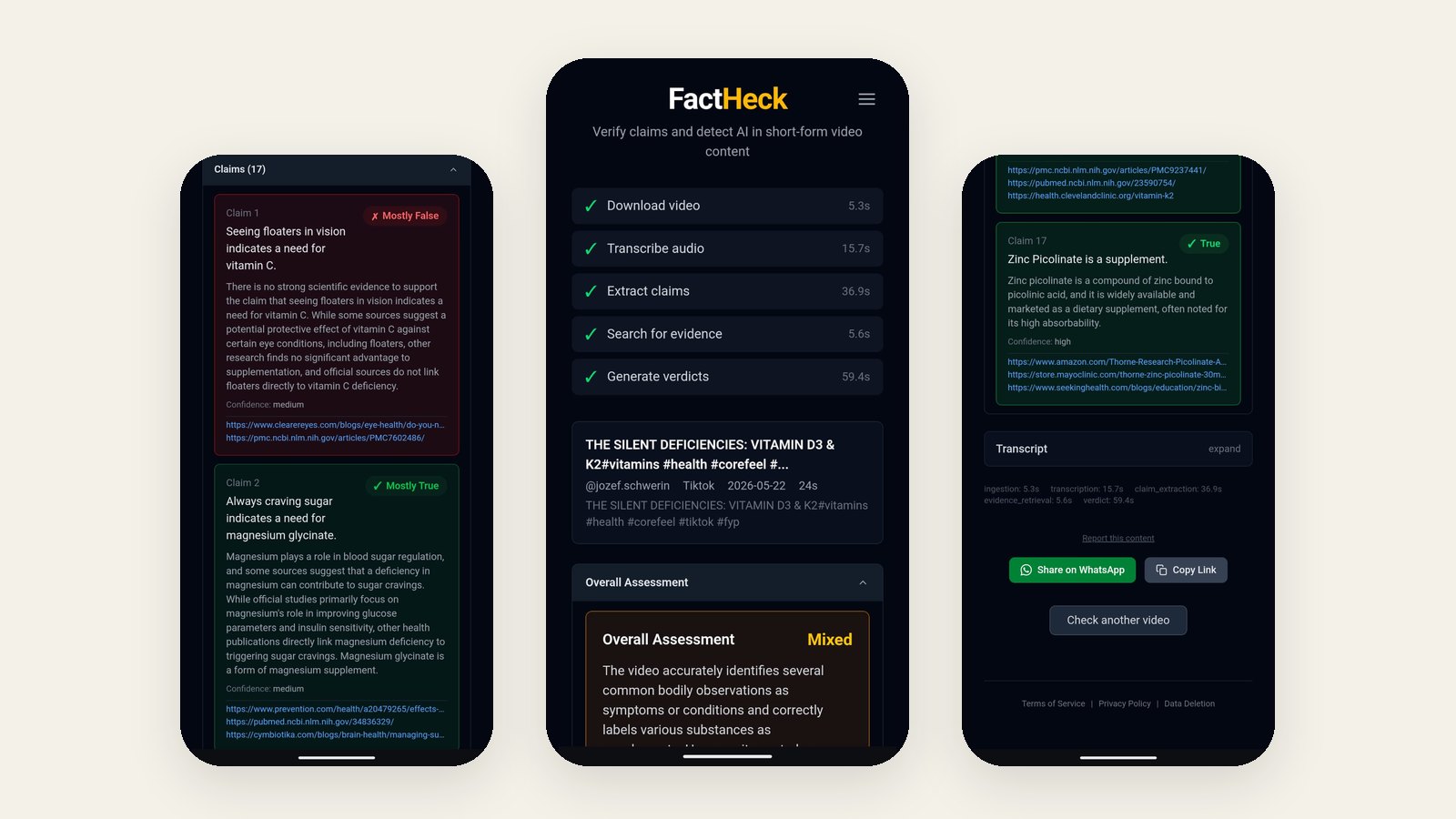FactHeck app — claim verification, sources and overall assessment